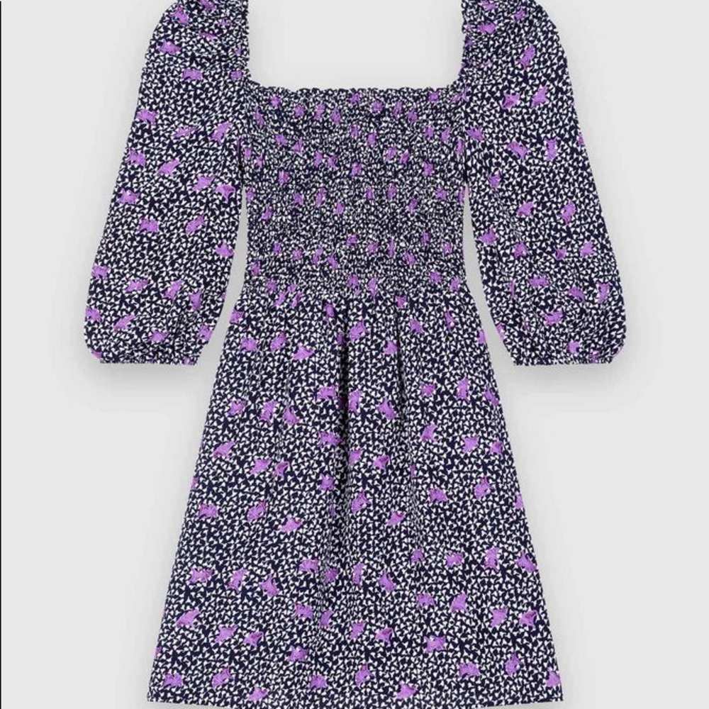 NWT Maje purple/black floral print linen dress M